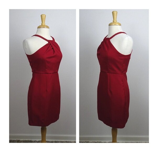 Lulu's Twist Halter Skater Mini Dress Sleeveless Cocktail Party Prom Maroon M - Picture 3 of 12